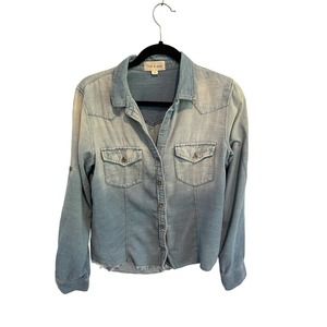 Anthropologie CLOTH & STONE Womens Shirt Blue Ombre Corduroy Raw Hem Button Up S